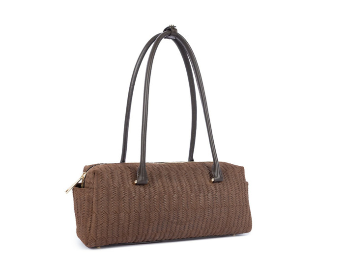 Lancaster Tressé Cube Sac Rectangle En Cuir Tressé 530-68 Marron