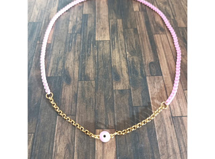 Tour de cou oeil porte bonheur doré-rose