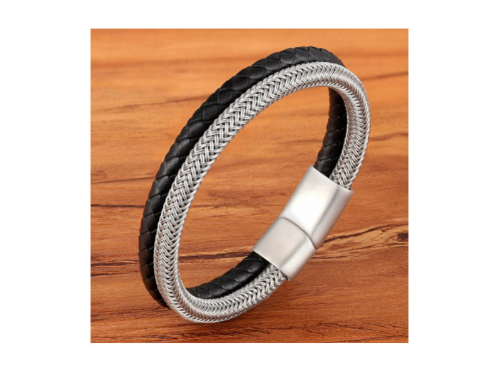 Bracelet homme cuir et acier
