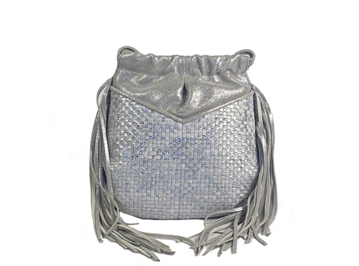 Mila Louise Nora W Sac Bourse Cuir Tressé Silver