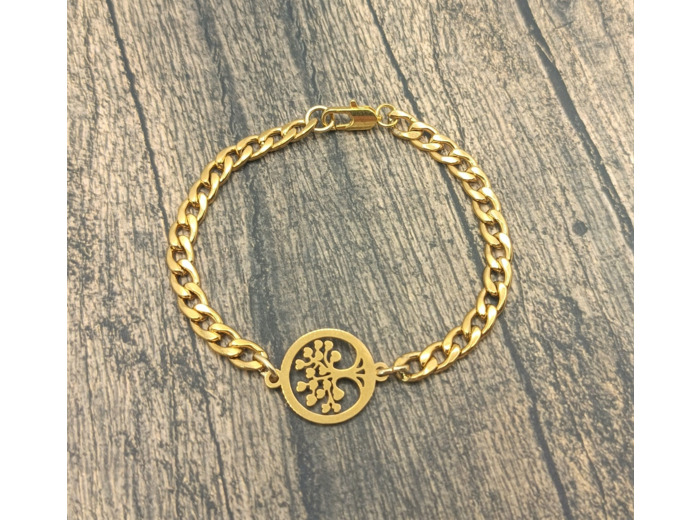 Bracelet- chaîne arbre de vie 2 en acier inox doré