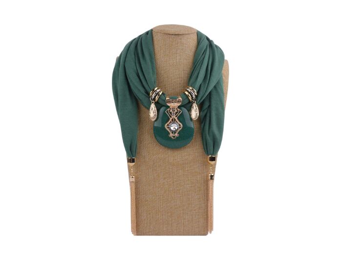 Foulard coton vert pendentif vert
