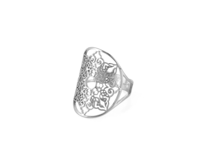 Bague géométrique en filigrane en acier inoxydable