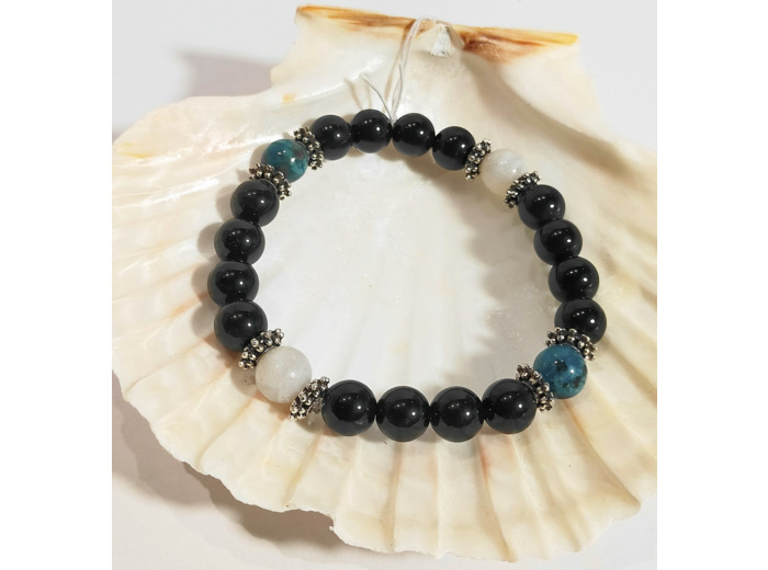 Agate noire, agate blanche,  pierre naturelle marbre bleu pétrole
