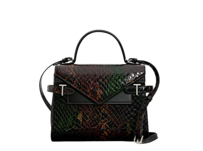 Le Tanneur Emilie Sac A Main Double Rabat En Cuir Effet Python Multicolor