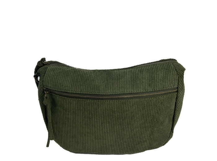 Farfouillette Velours Sac Porté Epaule En Velours Kaki