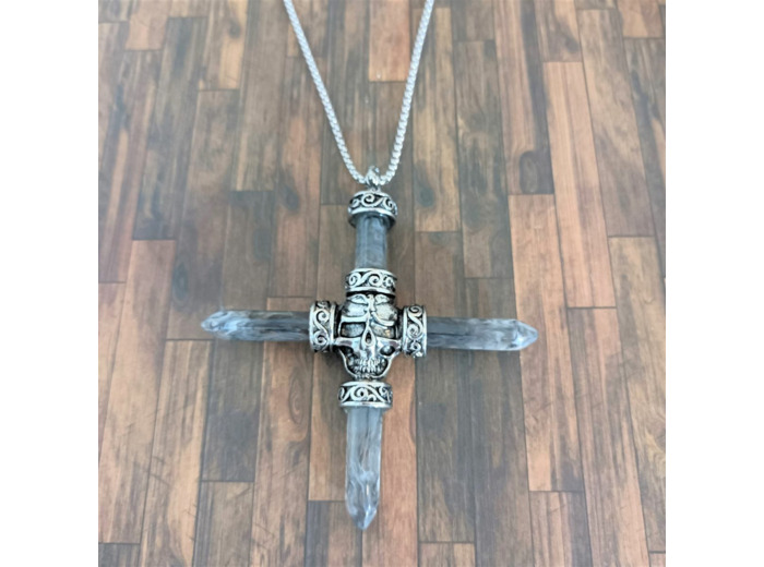 Collier homme croix tête de mort