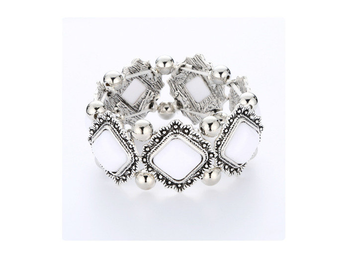 Bracelet argenté/blanc losanges sur élastique