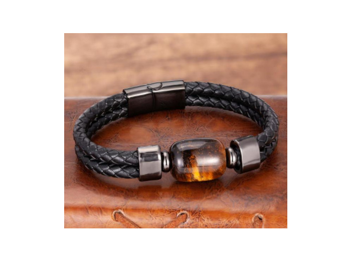 Bracelets en cuir véritable pour hommes grosse perle Œil de tigre
