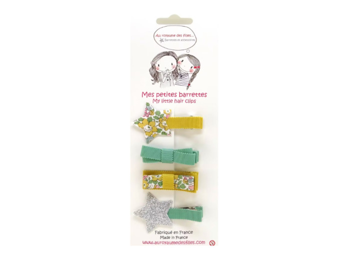 Ensemble 4 barrettes vert / jaune
