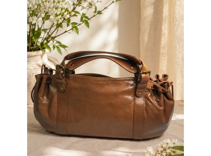 Gérard Darel Le 24 Heures Premium Sac À Main Cuir Effet Froissé Chamois