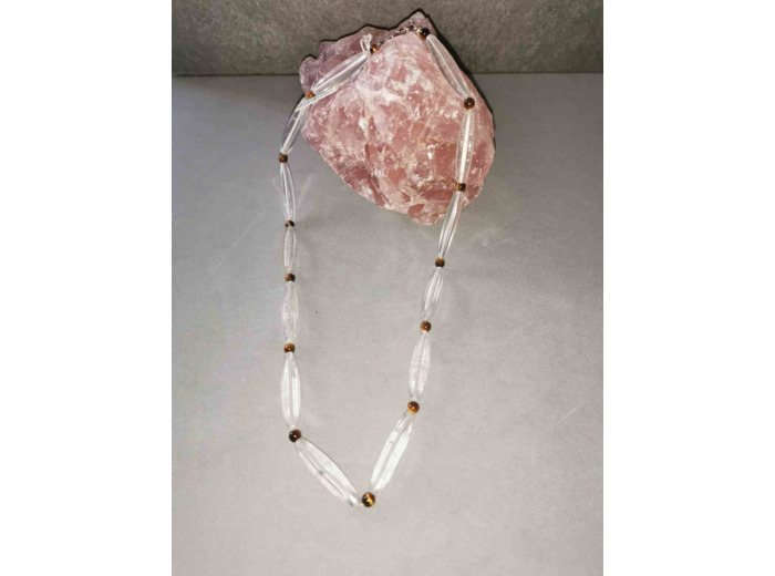 Collier Cristal de roche et oeil de tigre qualité prémium 45cm
