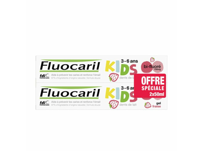 Dentifrice Kids Gel Fraise 2x50ml 3-6 ans Fluocaril