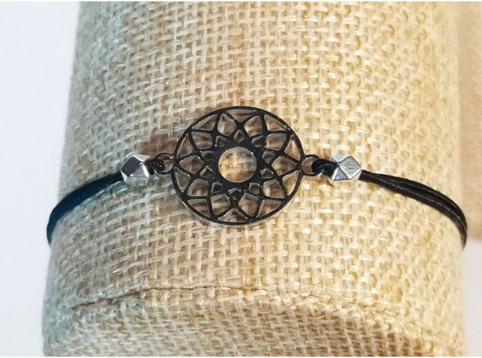 Bracelet élastique argenté/noir/mandala
