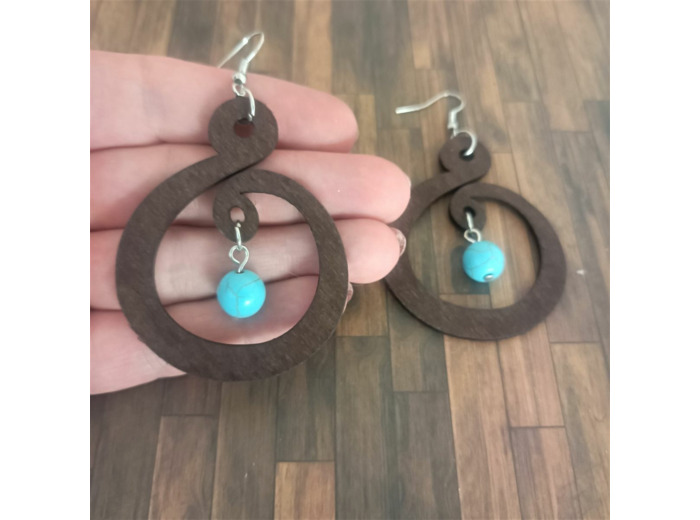 B.O. bois et perle turquoise