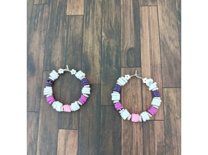 Anneaux Heishi rose/violet/blanc/argenté