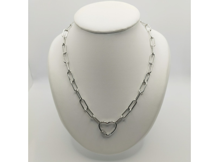 Collier grosse chaîne maille allongée cœur