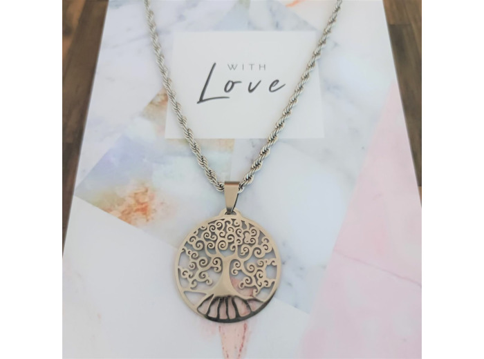 Collier arbre de vie grosse chaîne torsadée en acier inoxydable