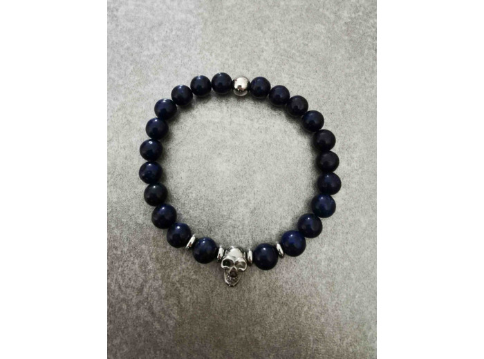Bracelet en lapis lazuli tête de mort