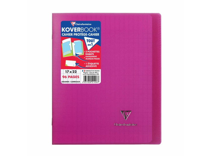 Cahier "Koverbook" - Polypro - 17x22 - 96 pages - Séyès - Rose transparent