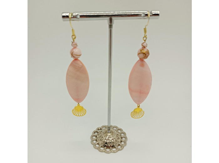 B.O. en perles de nacre ovale rose/doré