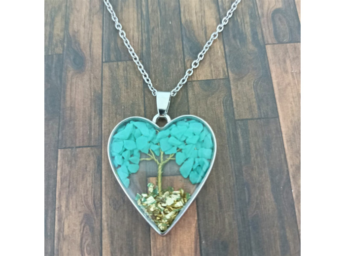 Pendentif arbre de vie résine/pierres naturelles cœur 3