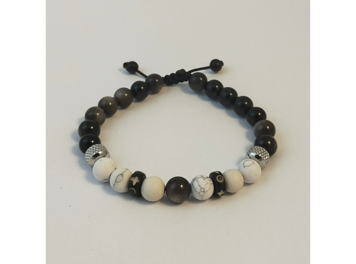 Bracelet ajustable howlite / obsidienne