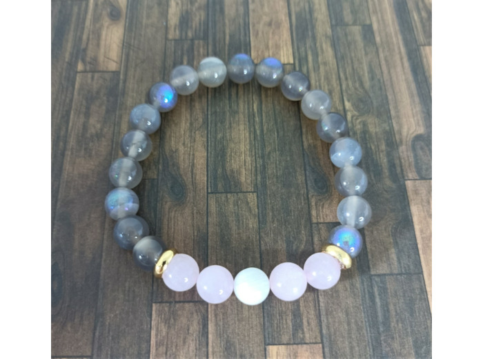 Bracelet Labradorite/quartz rose/pierre de lune doré