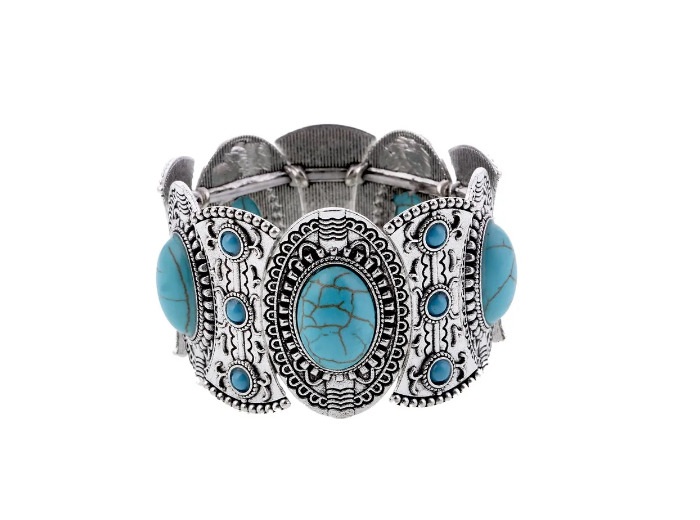 Bracelet argenté/turquoise sur élastique
