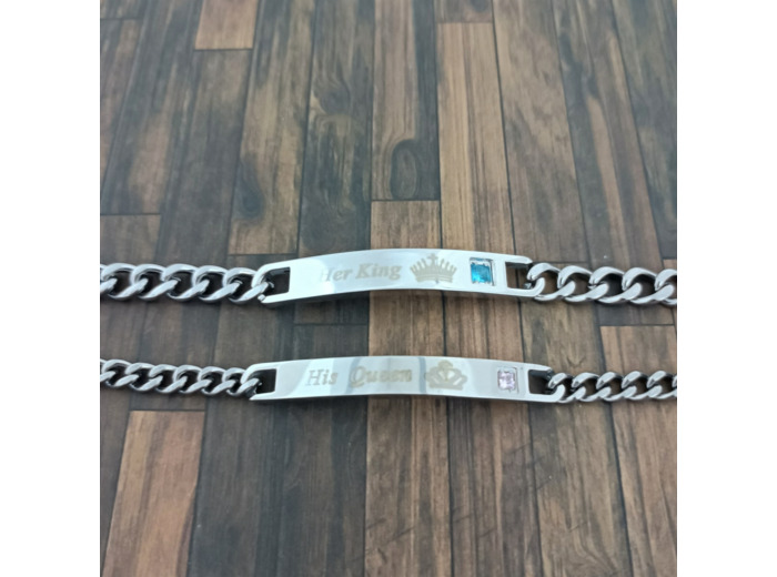Bracelets gourmettes en acier inoxydable pour couple Queen/King