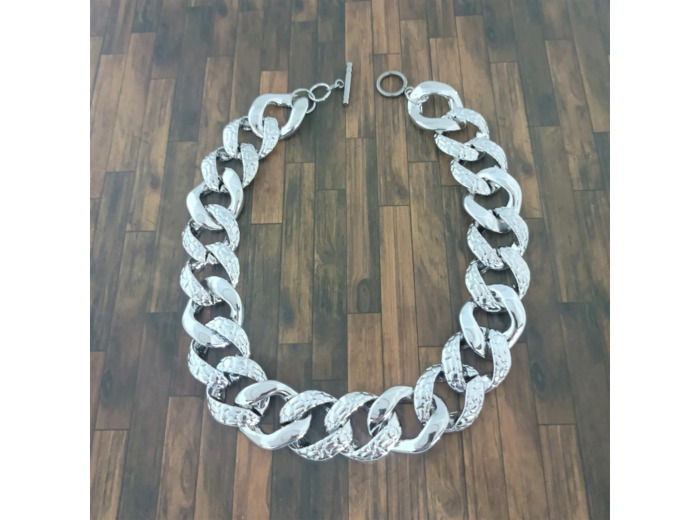 Collier gros maillons argenté/martelet