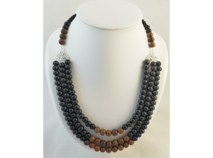 collier triple bois noir/bois zébré