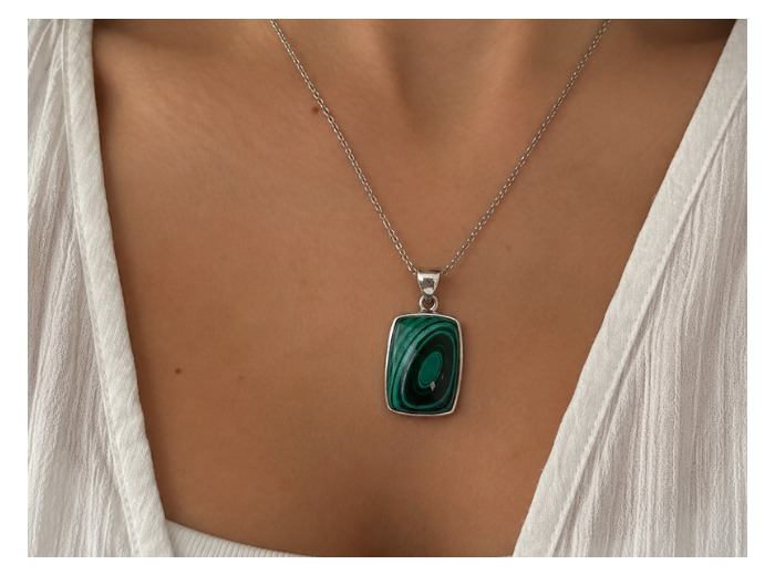 PENDENTIF MALACHITE ARGENT
