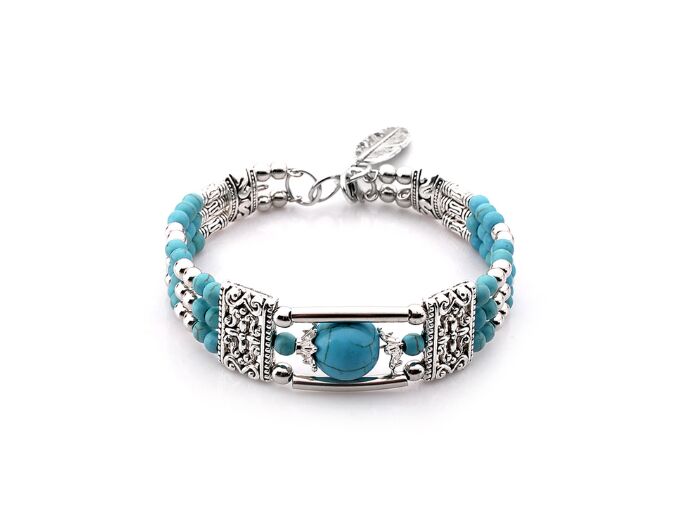 Bracelet argenté/turquoise bohème