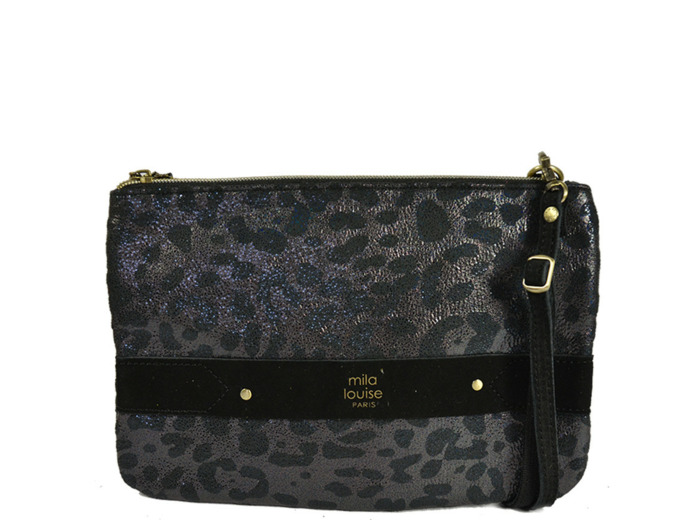 Mila Louise Nina SL2 Effet Panthère Sac et Pochette Noir