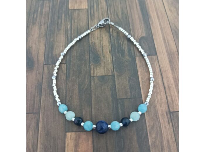 Bracelet lapis lazuli/jade bleu/argenté