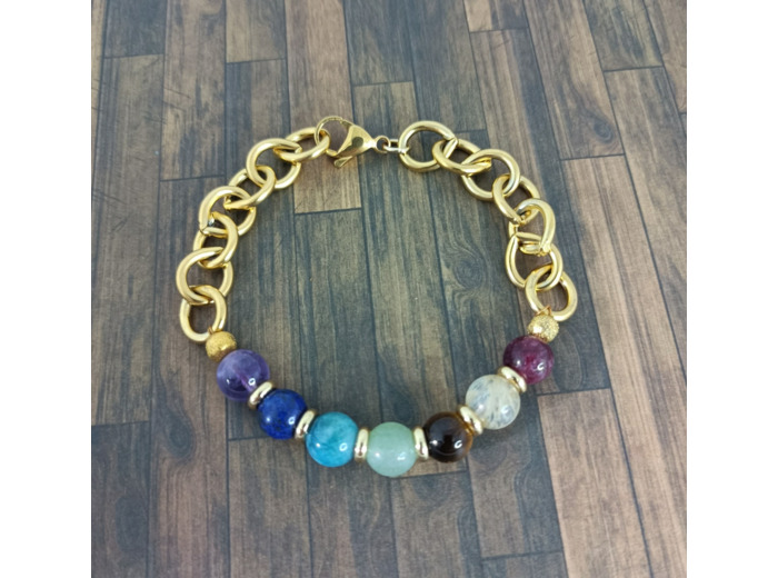 Bracelet 7 chakras gros maillons doré