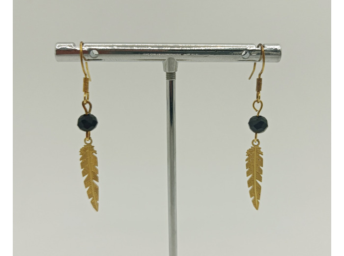 Boucles d'oreilles plume doré/noir