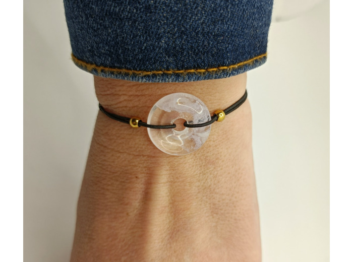 Bracelet élastique donuts opale blanc/doré