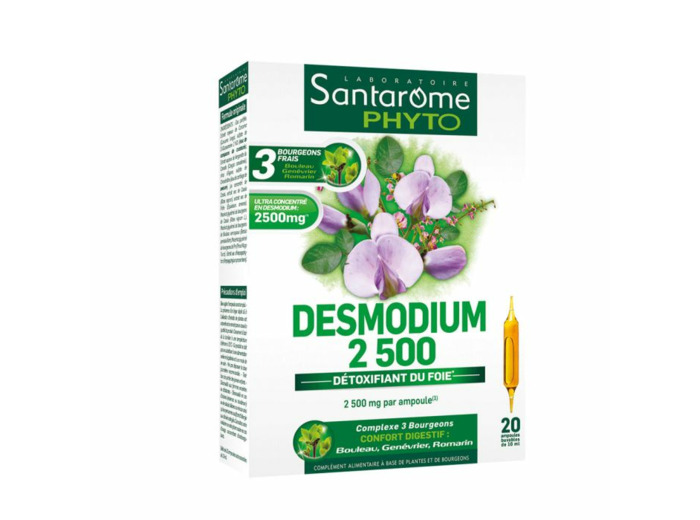 Desmodium 2500 20 ampoules Détoxifiant du foie Santarome