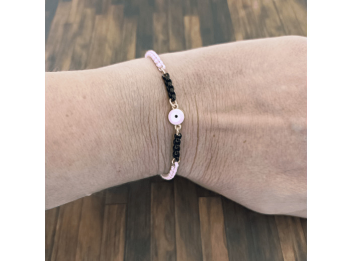 Bracelet œil porte bonheur rose-noir