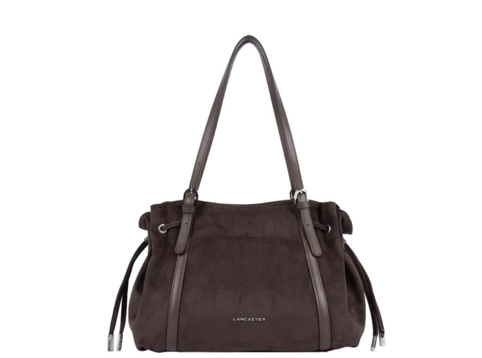 Lancaster Velvet Emma Grand Sac Porté Epaule 518-097 Aspect Suédine Marron