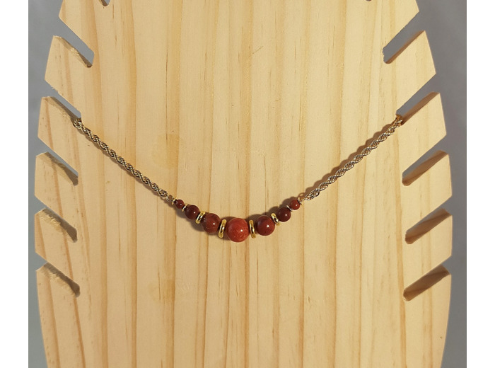 Collier corail rouge/jaspe rouge/doré