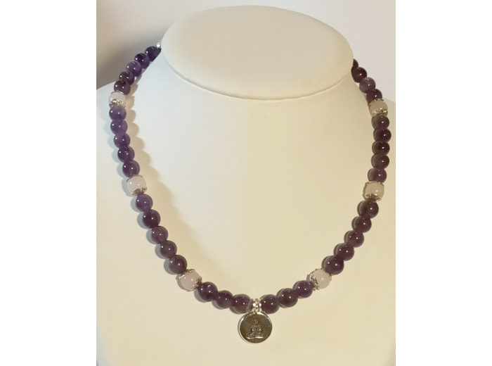 Collier en améthyste et quartz rose bouddha