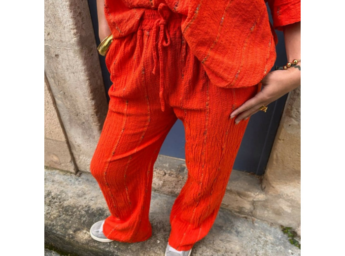 PANTALON ORANGE BRODÉ