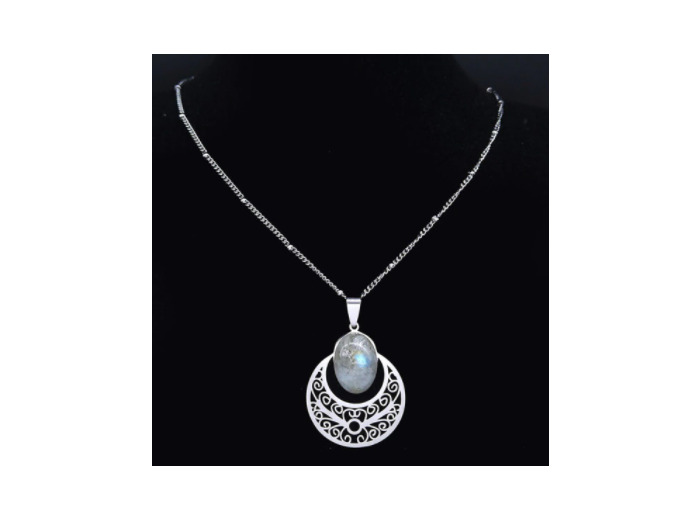 Pendentif fleur de vie en acier inox avec Labradorite