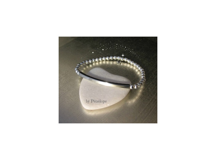 Bracelet tube carré et perles en argent 925
