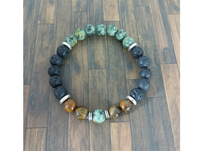 Bracelet homme agate/pierre de lave/œil de tigre