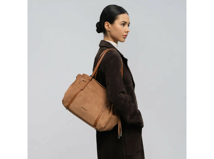 Lancaster Velvet Emma Grand Sac Porté Epaule 518-097 Aspect Suédine Moka