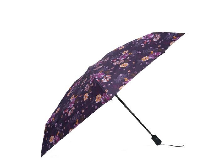 Isotoner Parapluie Mini Pliant Automatique Fleurs Aubergine